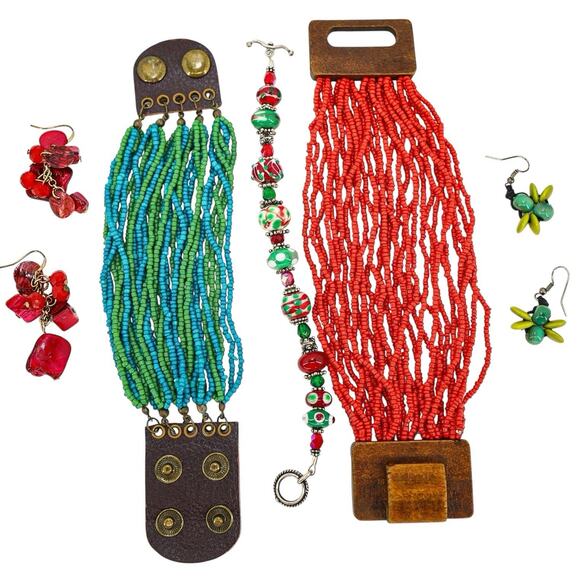 Large Bohemian Jewelry Lot Seed Bead Natural Stones Wood Glass Colorful Bold - Picture 3 of 10